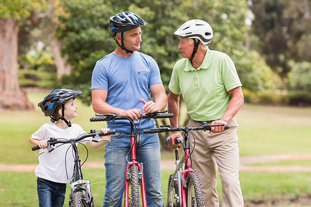 istock Happy multi generation family on their bikes 481767762