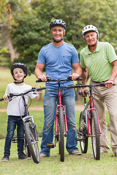 istock Happy multi generation family on their bikes 481768546
