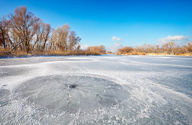 istock Winter landscape with trees and frozen river 481768666