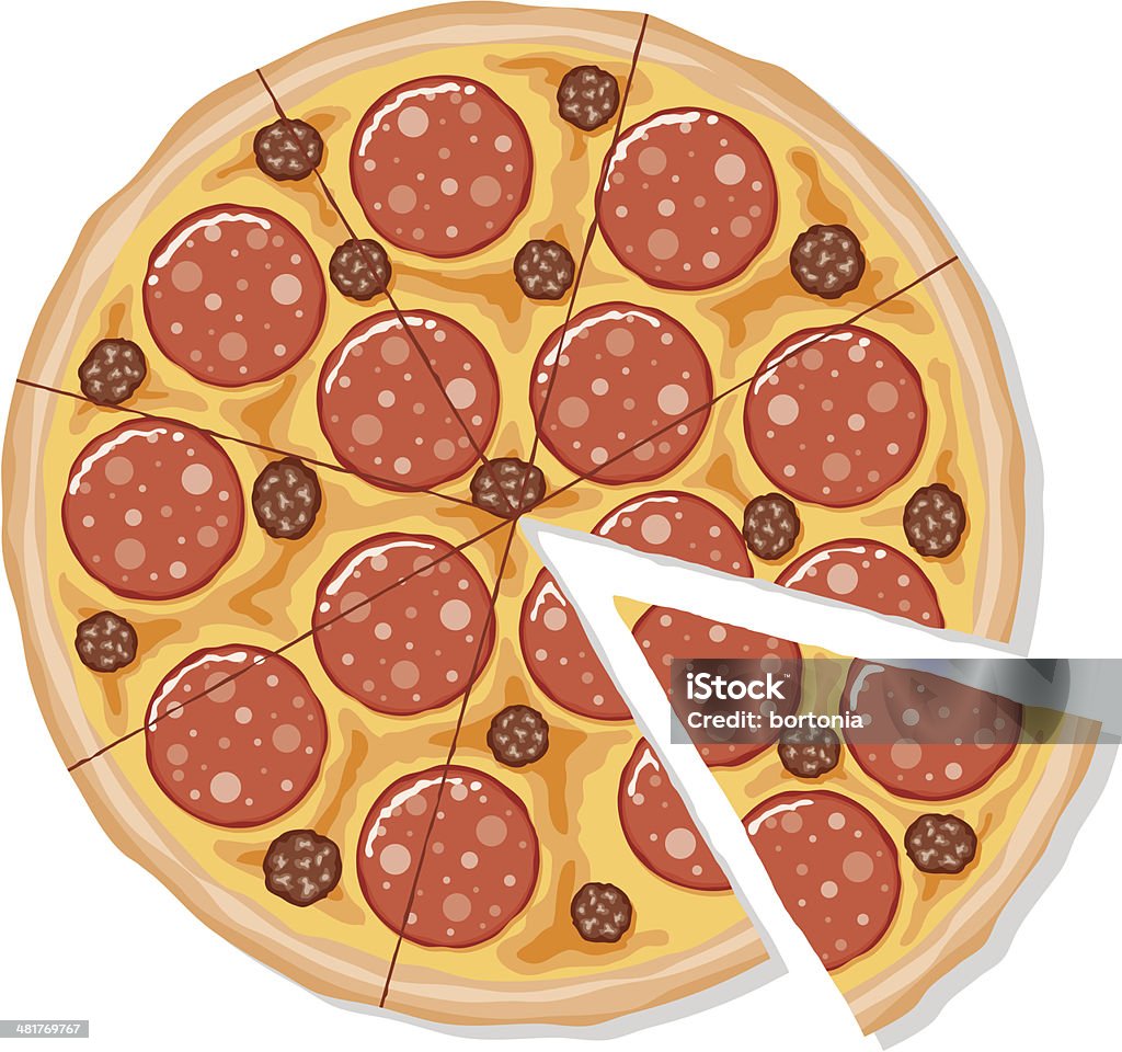 Fette di Pizza al salame piccante e Salsiccia - arte vettoriale royalty-free di Pizza
