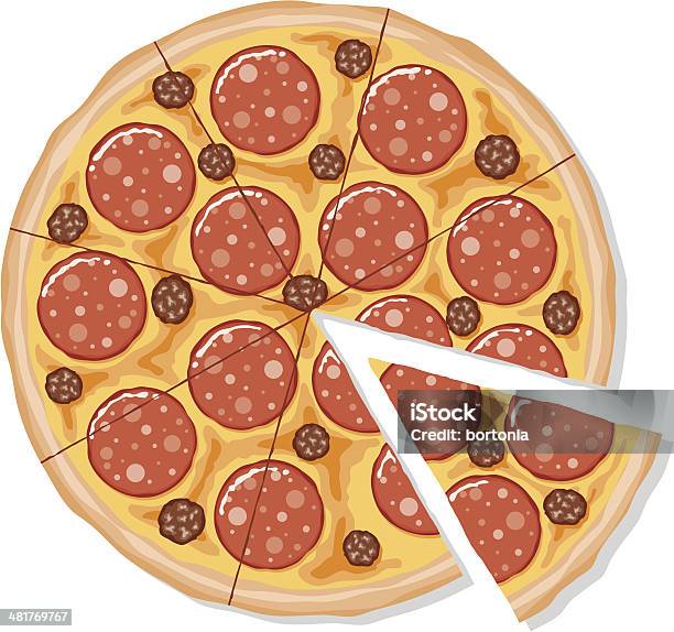 Fette Di Pizza Al Salame Piccante E Salsiccia - Immagini vettoriali stock e altre immagini di Pizza - Pizza, Alimentazione non salutare, Calore - Concetto