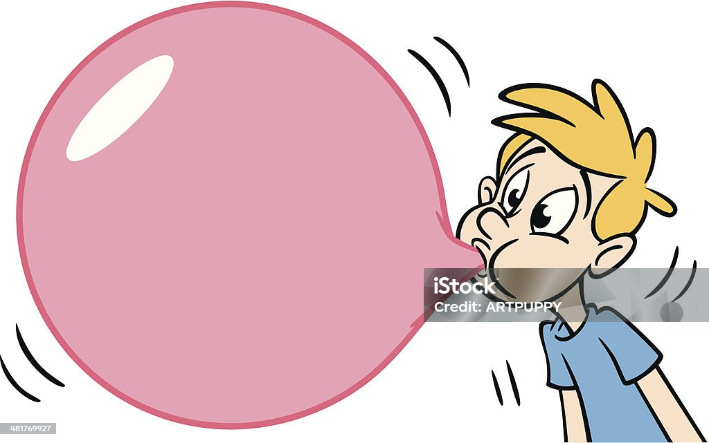 Garçon avec un chewing-gum pensée - clipart vectoriel de Chewing-gum libre de droits