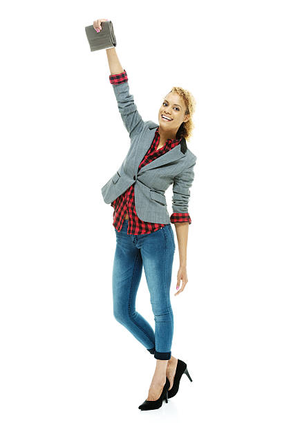 istock Cheerful casual woman cheering with  purse 481774746