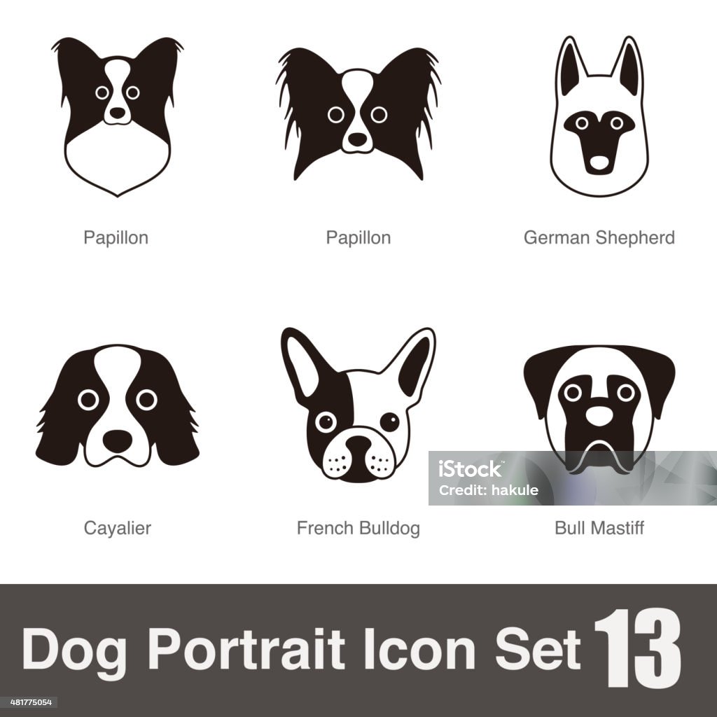 Dog, animal face character icon series Dog, animal face character icon design set Papillon Dog stock vector