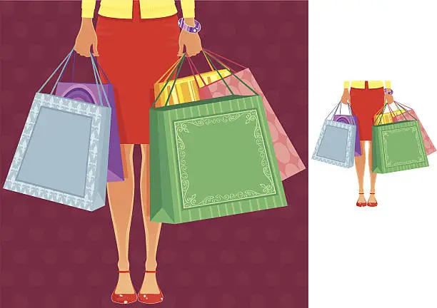 Vector illustration of Woman standing with shopping bags