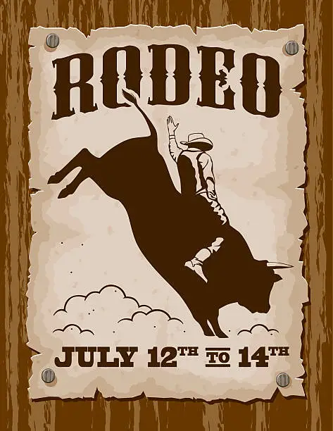 Vector illustration of Vintage Bullriding Rodeo Poster