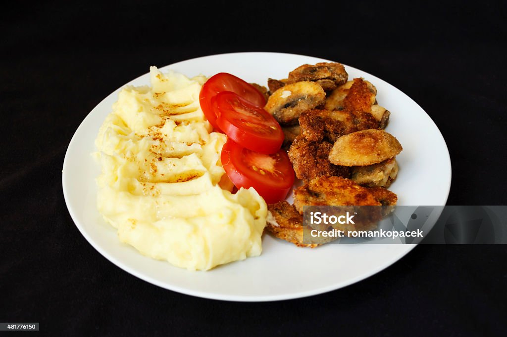 champignons fried mashed potatoes white plate Photo taken July 16, 2015 Jablonec nad Nisou Czech Republic 2015 Stock Photo