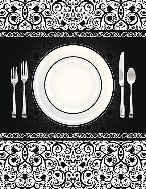 formalne miejsce ustawienia zaproszenie - fork place setting silverware plate stock illustrations