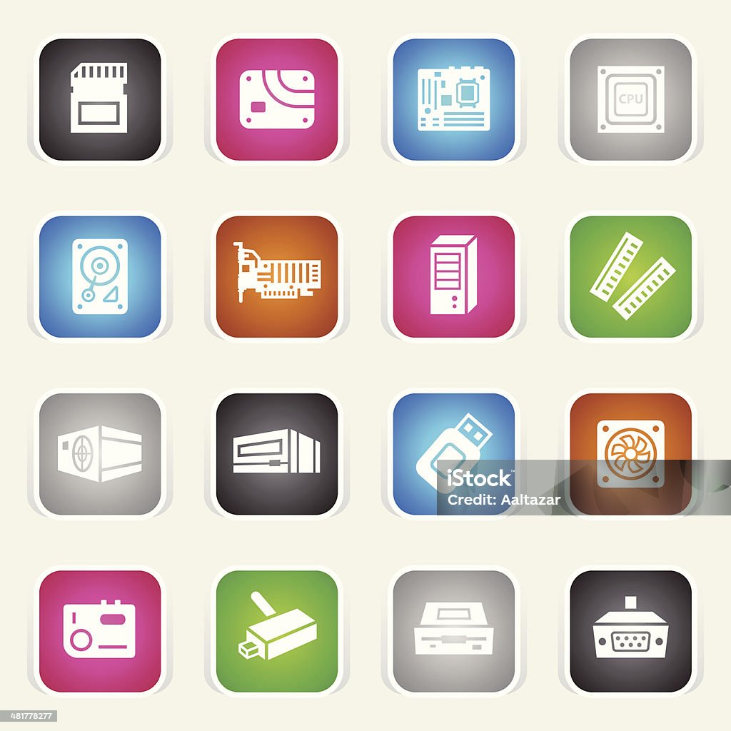Icone di componenti di Computer Multicolor - arte vettoriale royalty-free di Alimentatore