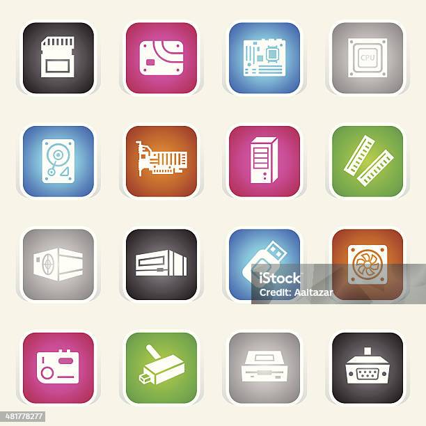 Icone Di Componenti Di Computer Multicolor - Immagini vettoriali stock e altre immagini di Alimentatore - Alimentatore, Blu, CD-ROM