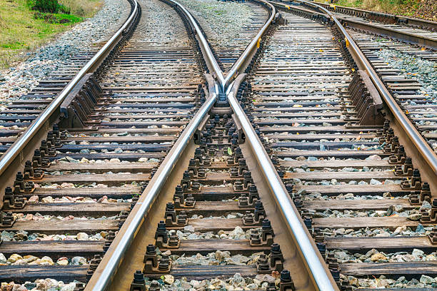 istock Railway track lines before the rail station 481785660