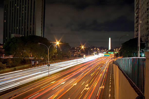 traffic trails night view of Sao Paulo with traffic trails long shutter speed stock pictures, royalty-free photos & images