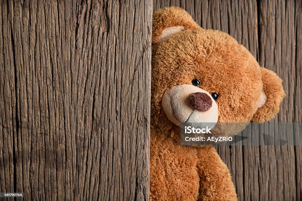 teddy bears Cute teddy bears with old wood background 2015 Stock Photo