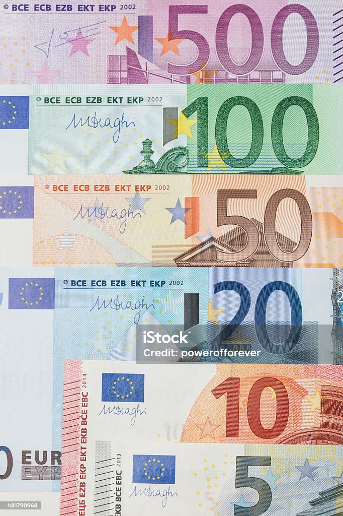 Euros Various Euro notes. 2015 Stock Photo