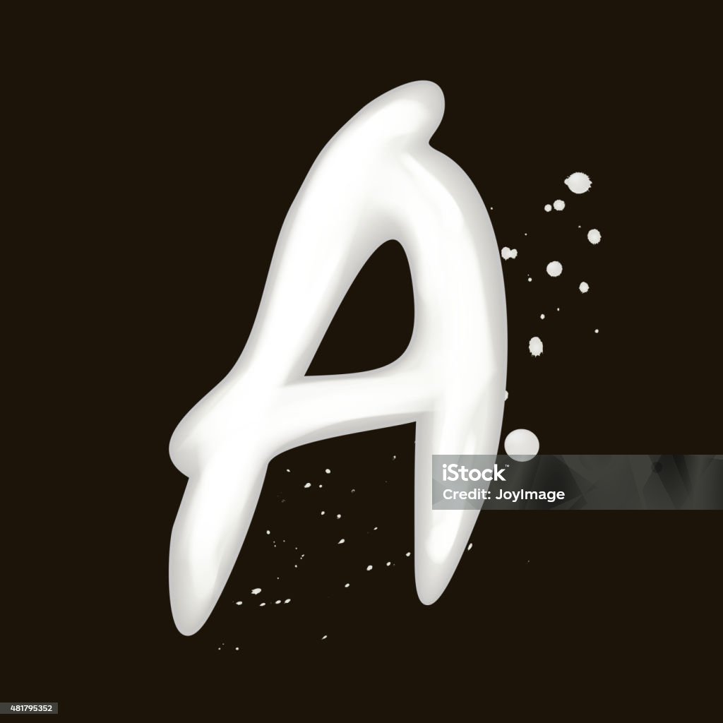 3d milk letter A 3d milk letter A isolated on black background 2015 stock vector