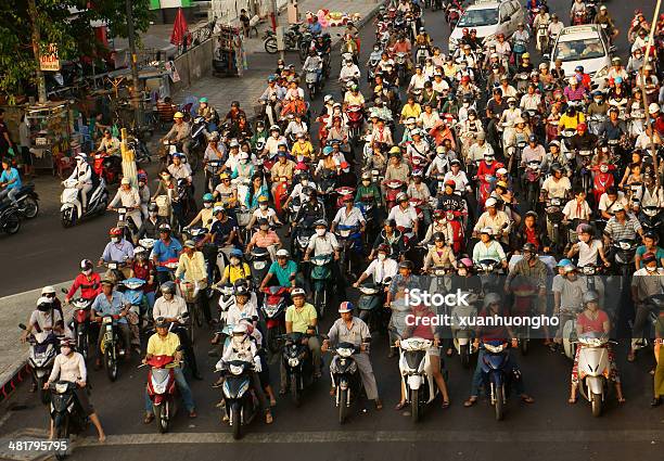 Crowed Scene Of Urban Traffic In Vietnam Rush Hour Stock Photo - Download Image Now