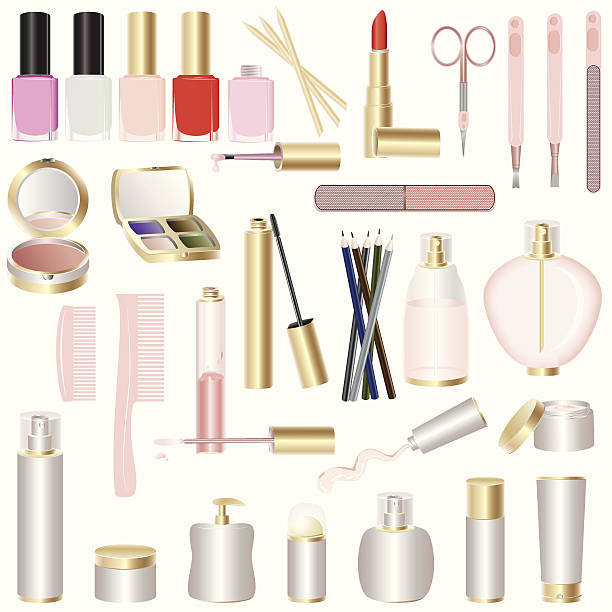 Set of make-up and manicure tools vector art illustration