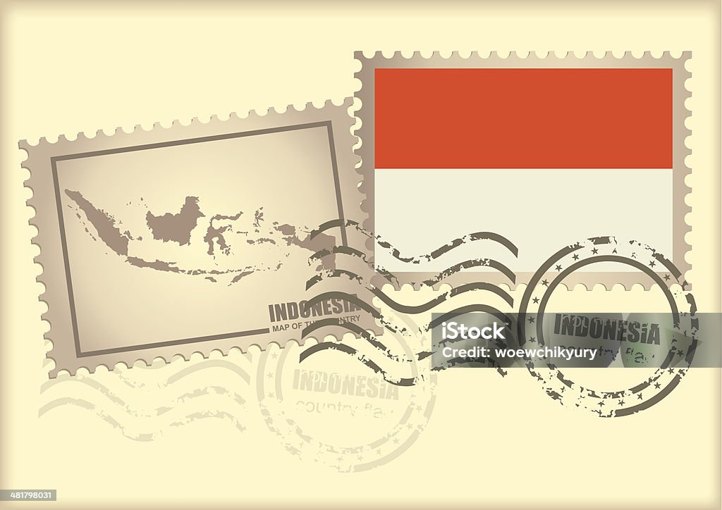 Почтовая марка Индонезия - Векторная графика Азия роялти-фри