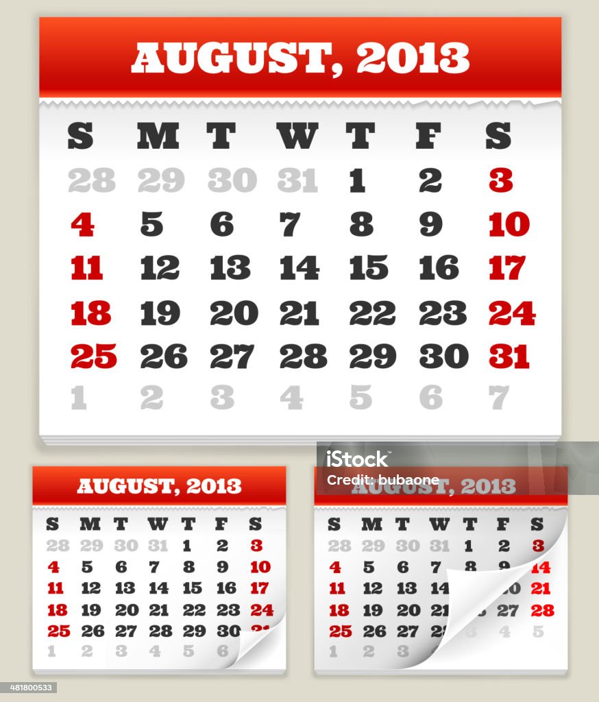 Calendário definido de agosto de 2013 - Vetor de Calendário royalty-free