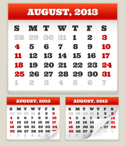 Vector illustration of August 2013 Calendar Set