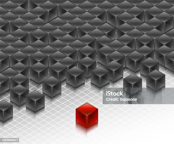 Красный Куб Выделяться Из Толпы Бизнесконцепции — стоковая векторная графика и другие изображения на тему Блестящий - Блестящий, Векторная графика, Выделяться из толпы