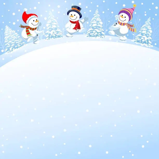 Vector illustration of Snowmen Dancing Fun