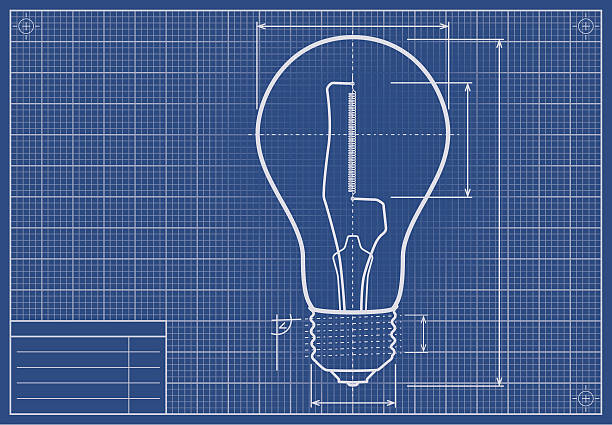 Drafted Light Bulb On Blueprint Paper Vector illustration of a drafted light bulb on blueprint paper. blueprint drawings stock illustrations