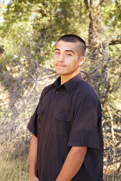 Smiling American Indian Teenage Boy Portrait stock photo