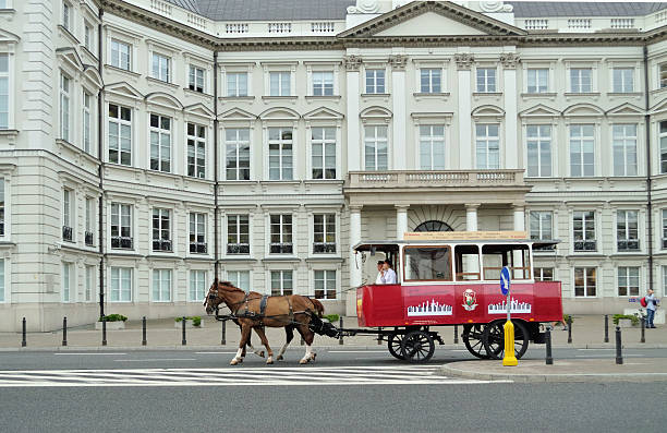 Horse-drawn tram in Warsaw stock photo