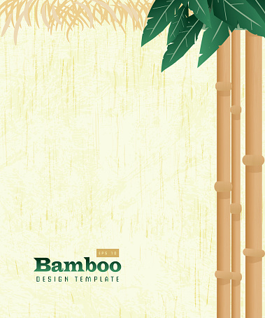 Retro wooden Summer Tiki Bamboo shutes on natural background poster advertisement design template. Cute a  cute Tiki style background which includes sample text design, hawaiian, tiki, asian themes. Natural or on a summery background.  Easy to edit printable with layers. Vector illustration royalty free. Lot's of texture and vintage Hawaiian style.