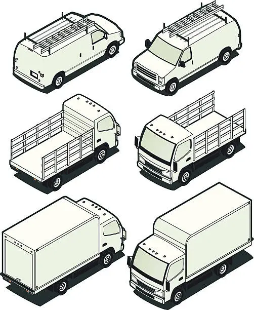 Vector illustration of Isometric Light Trucks