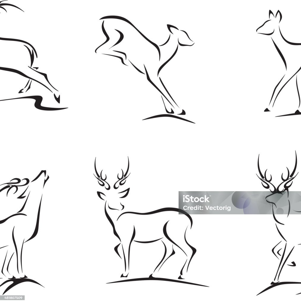 Deer y reductor bocetos - arte vectorial de Ciervo libre de derechos