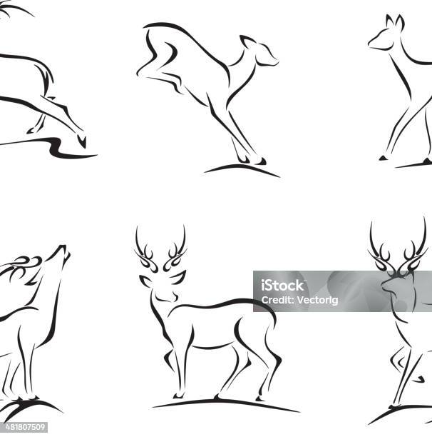 Deer And Buck Sketches Stock Illustration - Download Image Now - Deer, In Silhouette, Doe