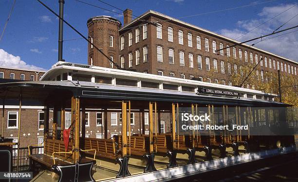Antique Street Car At Entrance National Historical Park Lowell Massachussetts Stock Photo - Download Image Now