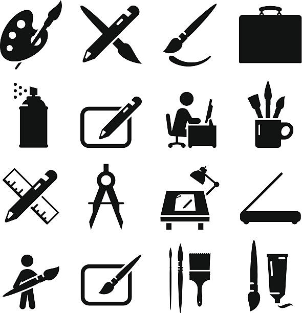 zeichnen und malen-icons-schwarz-serie - drawing illustration and painting vector computer icon stock-grafiken, -clipart, -cartoons und -symbole