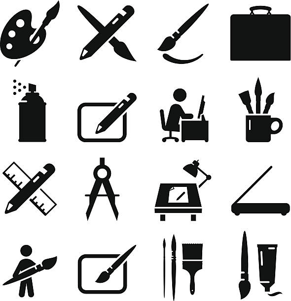 Drawing and Painting Icons - Black Series Creative art, painting and drawing icons. Editable vector icons for video, mobile apps, Web sites and print projects. See more icons in this series. design professional stock illustrations