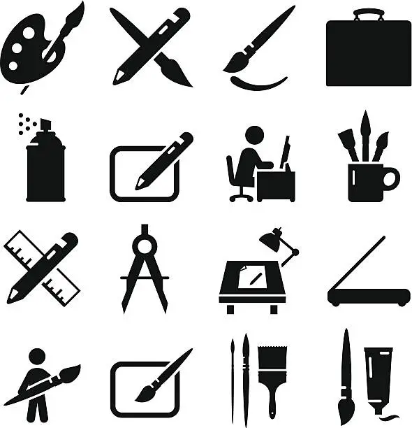 Vector illustration of Drawing and Painting Icons - Black Series