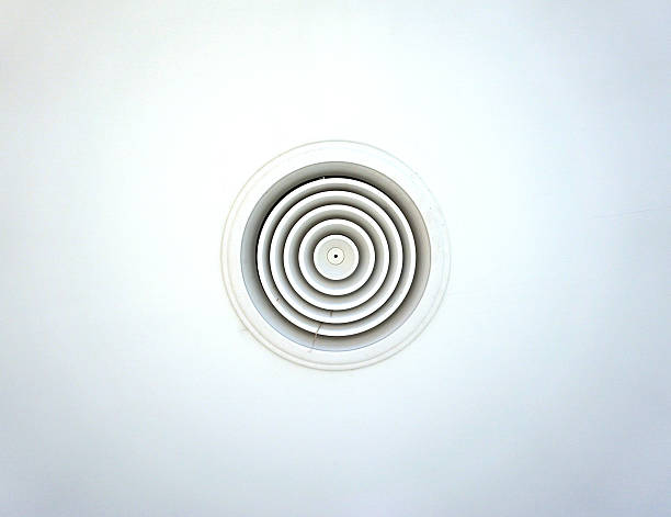 istock Circular air ventilation duct on the ceiling in white 481808470