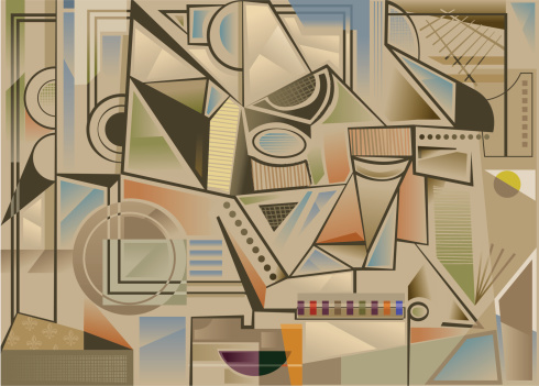 An abstract background in a Cubist style,