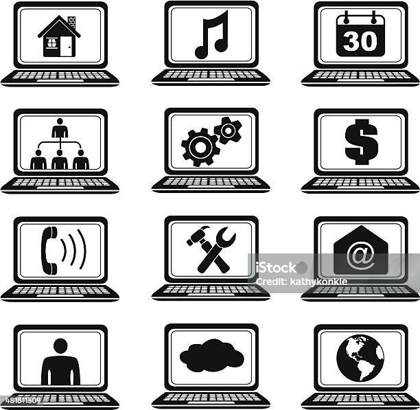 Ilustración de Iconos De Computadoras Portátiles y más Vectores Libres de Derechos de Monitor de ordenador - Monitor de ordenador, Adulto, Agente de servicio al cliente