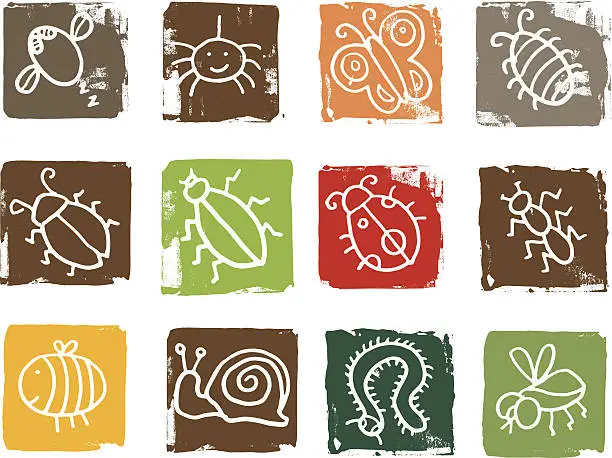 Vector illustration of Critters doodle icon blocks