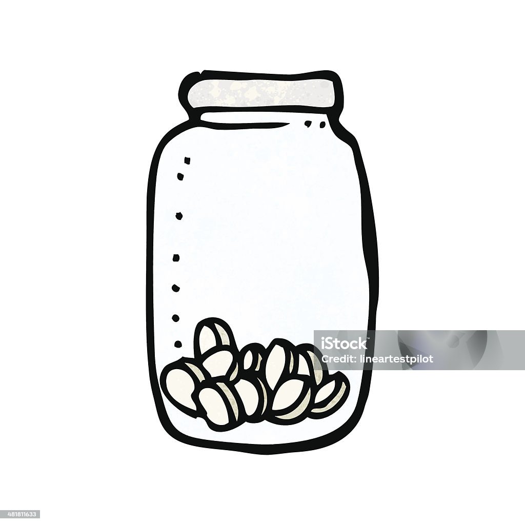 cartoon jar of pills Retro cartoon with texture. Isolated on White. Bizarre stock vector