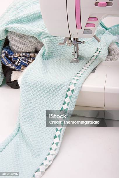 Background With Sewing Tools And Colored Fabric Stock Photo - Download Image Now - 2015, Art And Craft, Blue