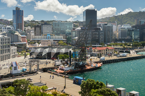 Harbour front of Wellington, seen from the terrace of Te papa Tongawera Museum.