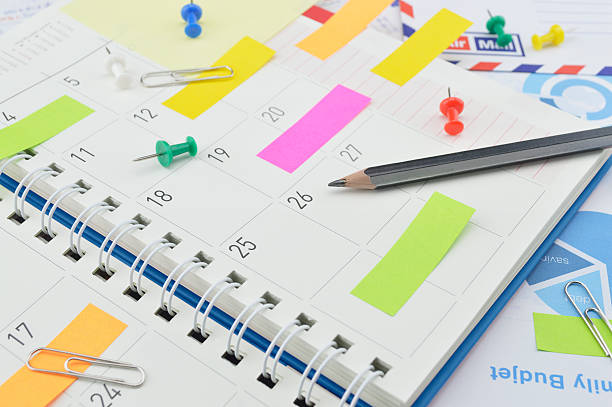 istock Pencil with notes and pin on business diary page 481817918