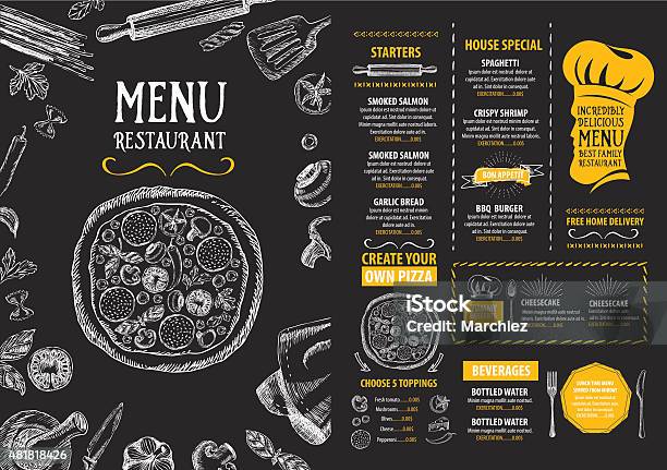 Restaurant Food Menu Stock Illustration - Download Image Now - Menu, Pizza, Chalkboard - Visual Aid