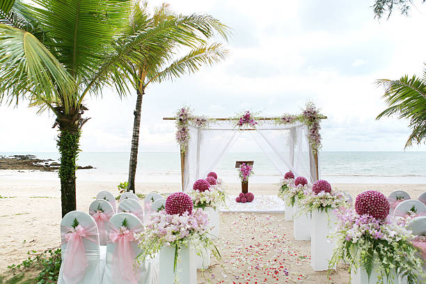 istock Floral arrangement at a wedding ceremony on the beach. 481818550