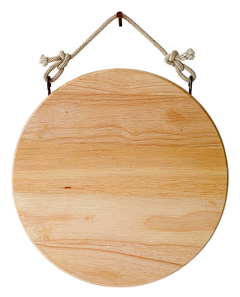 istock Round wood sign board hanging from old rope 481821078