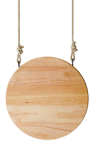 istock Round wood sign board hanging from old rope 481821080