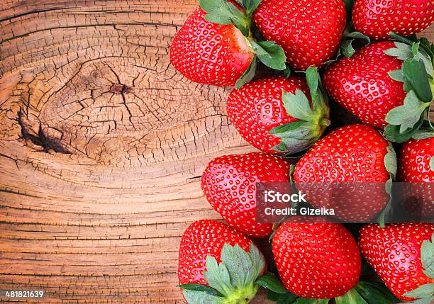 Strawberries On Wooden Background Stock Photo - Download Image Now - Berry Fruit, Copy Space, Food